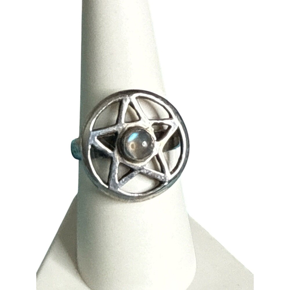 925 Sterling Silver Pentagram Pentacle Ring Size 7.75 Gothic Wiccan 5.04g